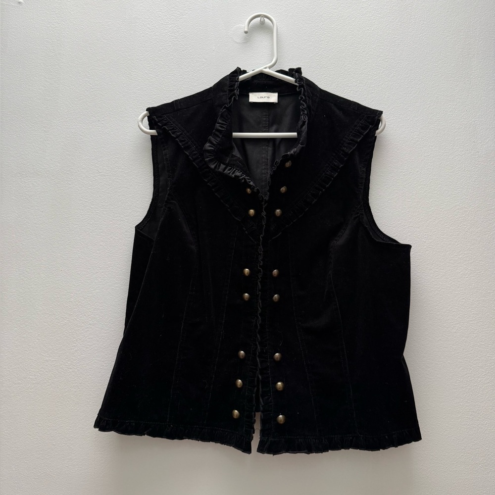 Vintage - Black Corduroy Velvet Hook Eye Vest